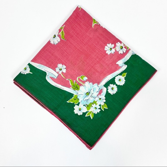 Glamour Girl Hand Rolled Green, peach, blue and white handkerchief Scarf VTG - Picture 1 of 5
